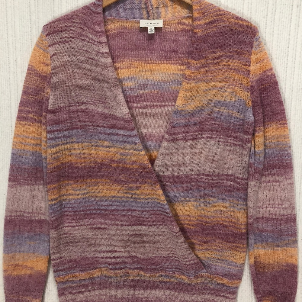 Lucky Brand Space Dyed Surplice Wrap Sweater Purple Orange Sunset Small